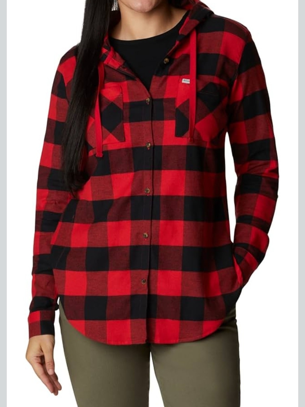 Columbia Red and Black Plaid Button-Down Shirt